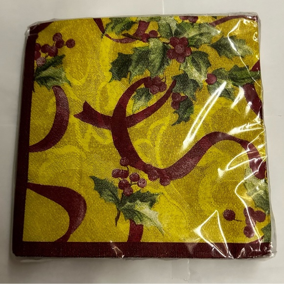 New 16 Creative Papers Napkins 3 Ply “Ribbons and Holly” 12 7/8” x 12 7/8” - Picture 6 of 10